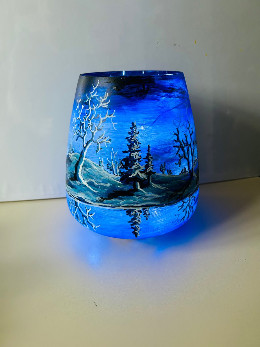 A hand painted and fired glass vase by Andrew Jenkins 