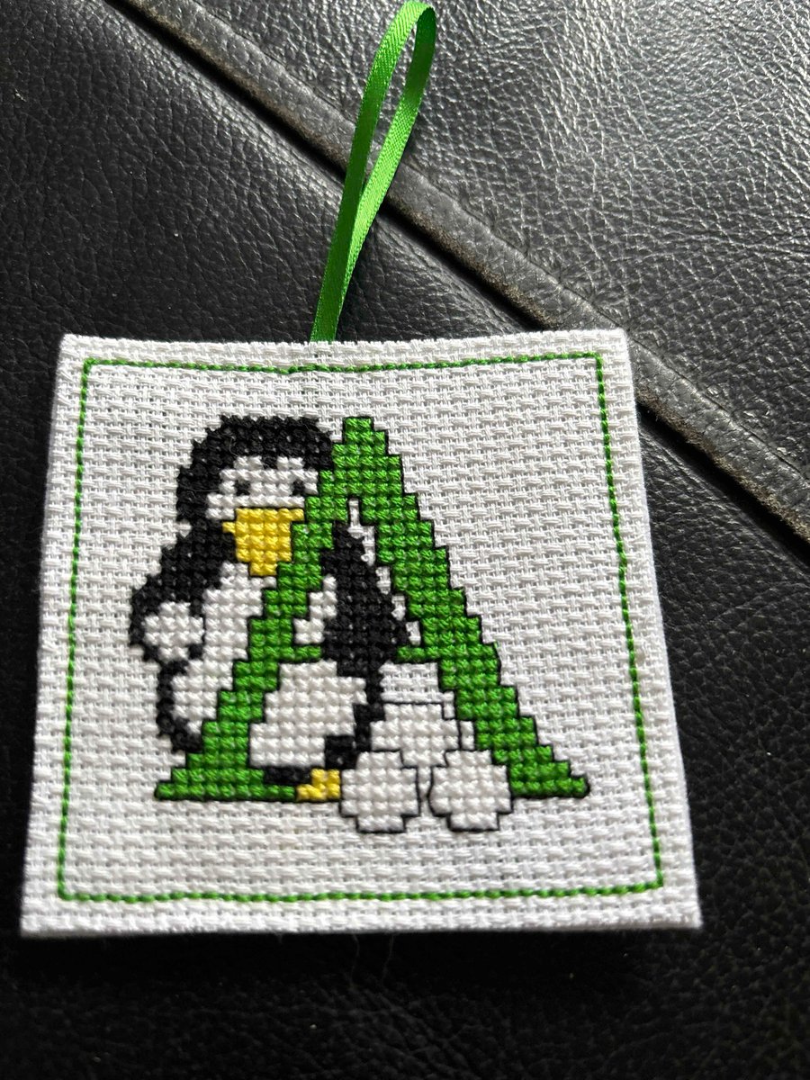 Cross stitched Letter A penguin decoration 