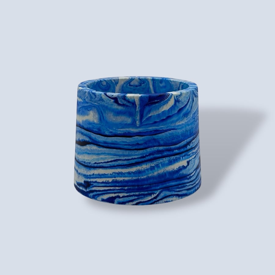 Small 7.5 cm Blue Marbled Round Plant Pot for Succulents and Mini Plants