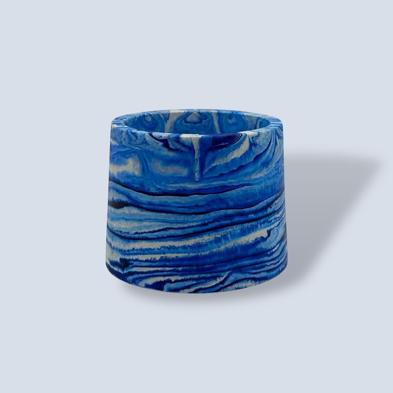 Small 7.5 cm Blue Marbled Round Plant Pot for Succulents and Mini Plants