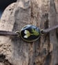 Adjustable Resin Bracelet with Pressed Bud and Leaf, Waxed Cotton Cord - Image 1