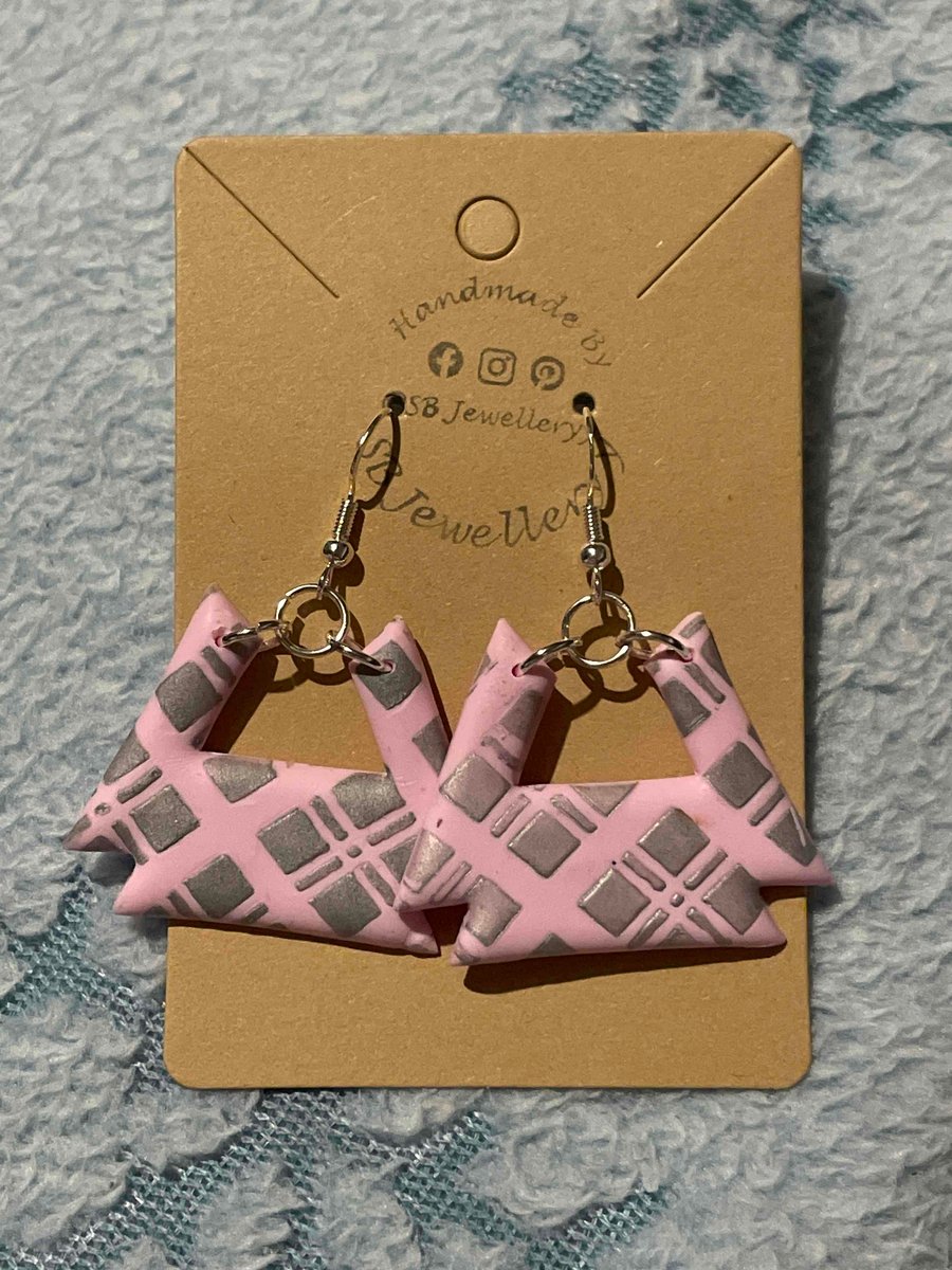 Handmade Polymer Clay Pink Checkered Earrings (Clip On’s Available)