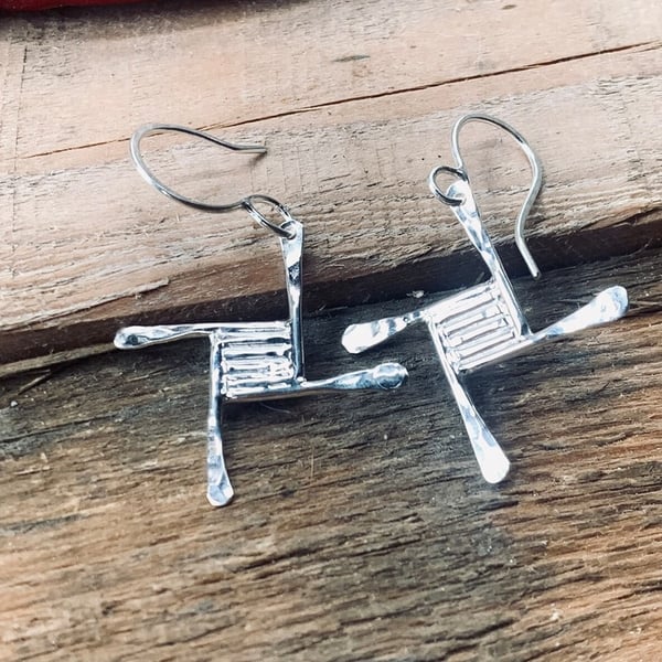 Recycled Sterling Silver Cross Drop Earrings 