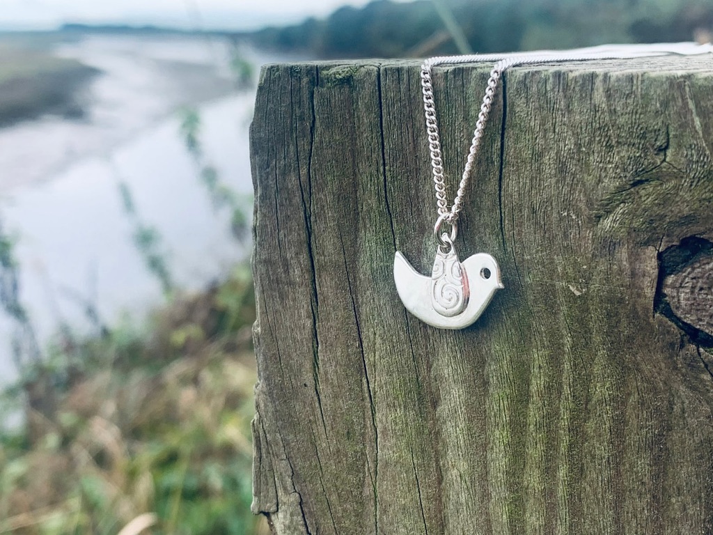 Sterling Silver Celtic Sparrow Spiral Wing Pendant, Handmade in Scotland