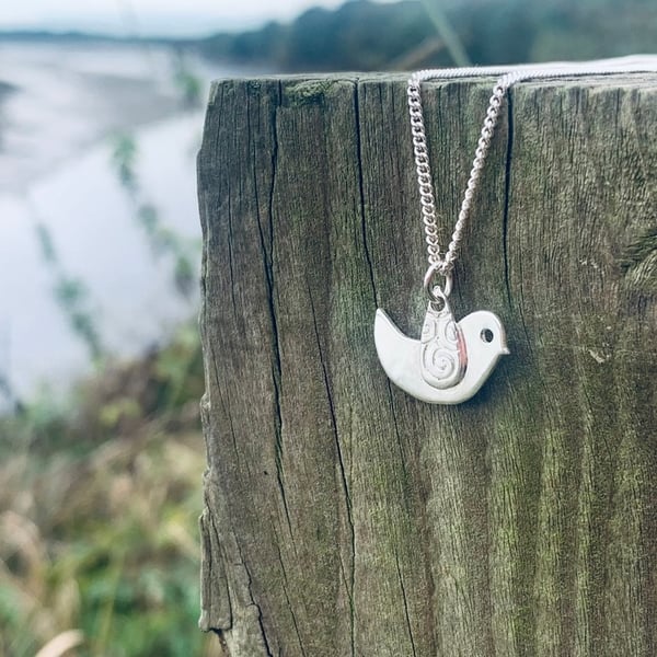 Sterling Silver Celtic Sparrow Spiral Wing Pendant, Handmade in Scotland