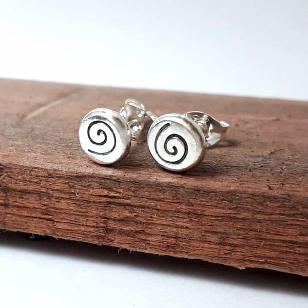 Recycled Sterling Silver Spiral Stud Earrings