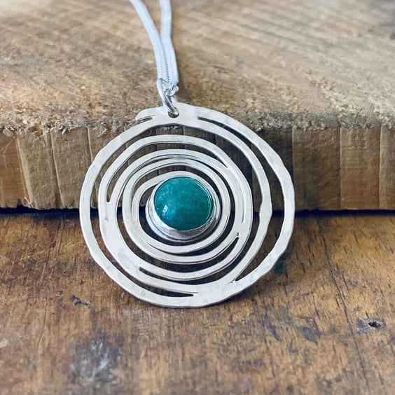 Recycled Sterling Silver Spiral Aventurine pendant, Made in Scotland