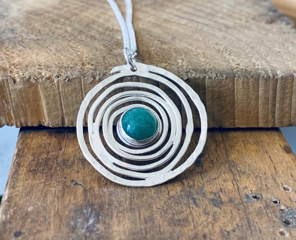 Recycled Sterling Silver Spiral Aventurine pendant, Made in Scotland