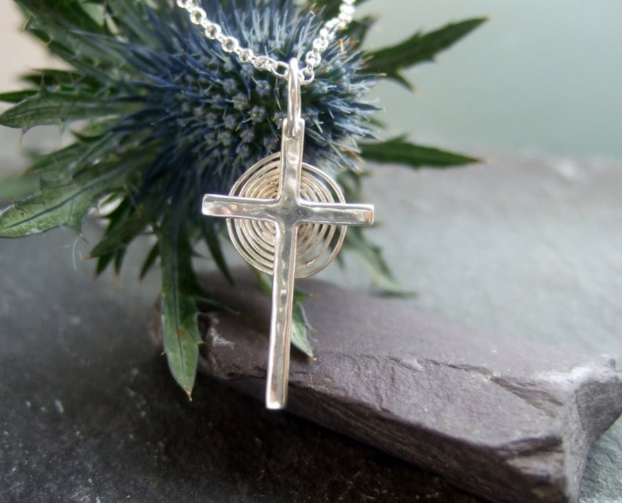Recycled Sterling Silver Celtic Cross Pendant 