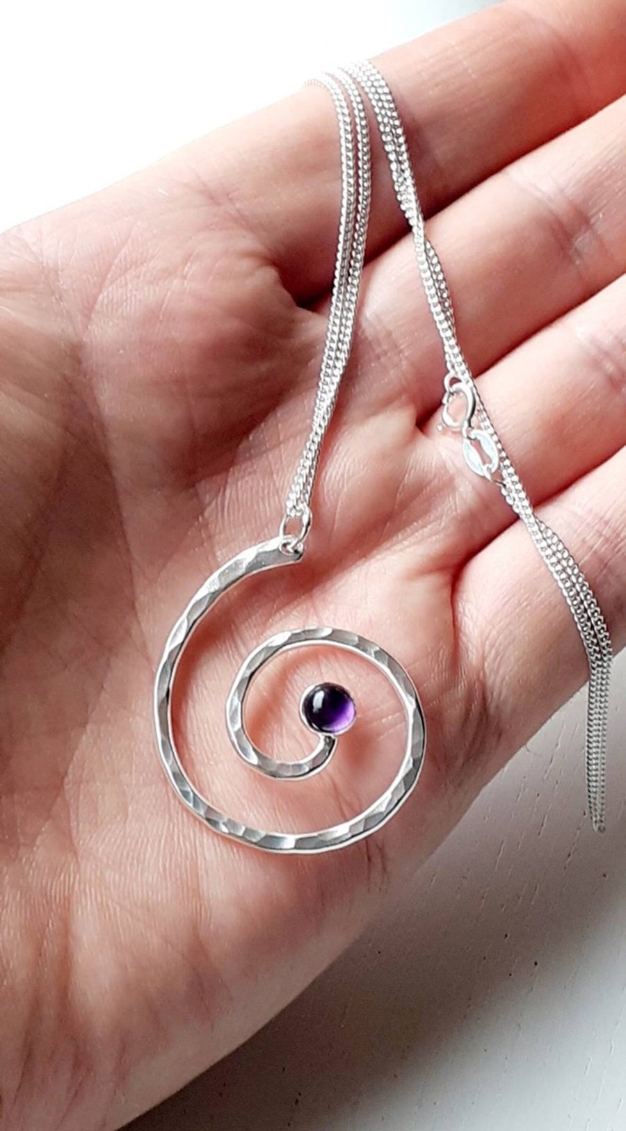 Recycled Sterling Silver Spiral Amethyst pendant 