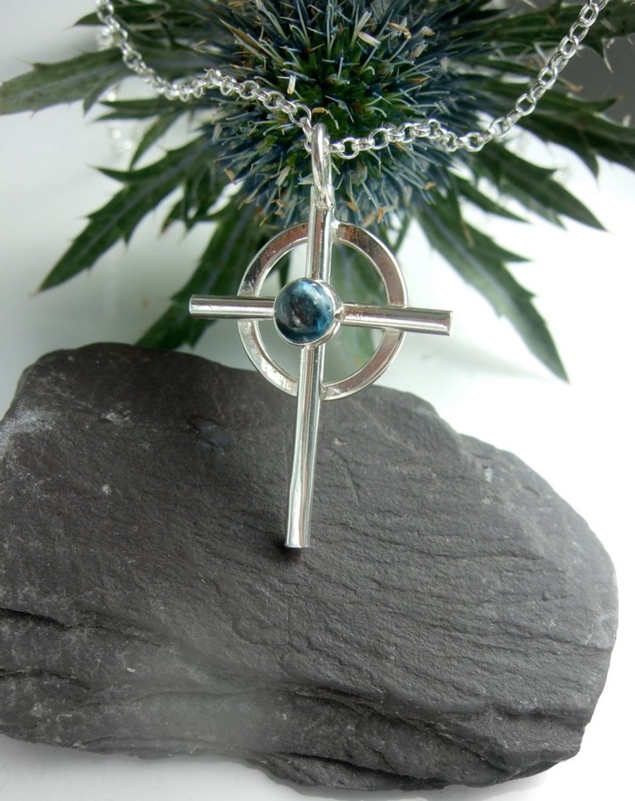 Recycled Sterling Silver Topaz Cross Pendant 