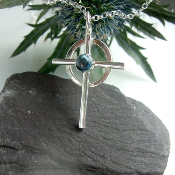 Recycled Sterling Silver Topaz Cross Pendant 