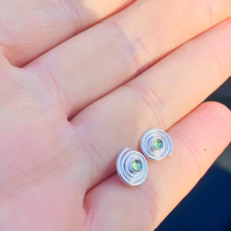 Recycled Sterling Silver Tourmaline Spiral Stud Earrings: wedding