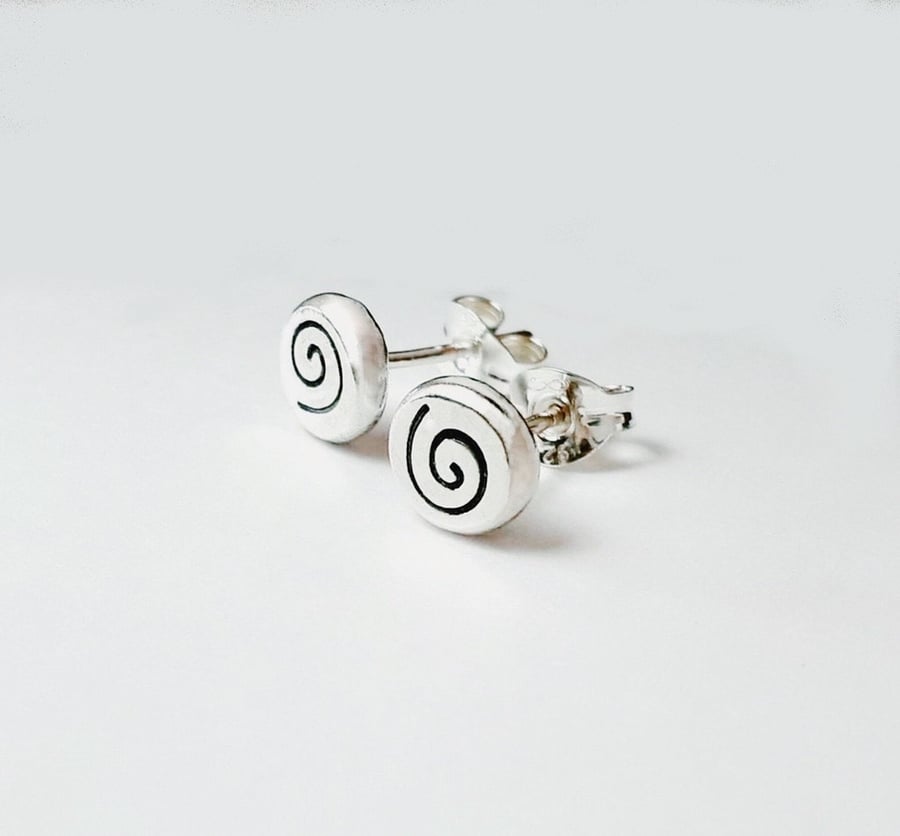 Recycled Sterling Silver Spiral Stud Earrings, Handmade in Scotland