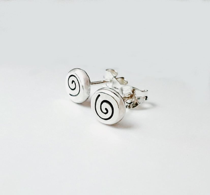 Recycled Sterling Silver Spiral Stud Earrings, Handmade in Scotland
