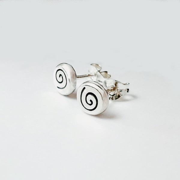 Recycled Sterling Silver Spiral Stud Earrings, Handmade in Scotland