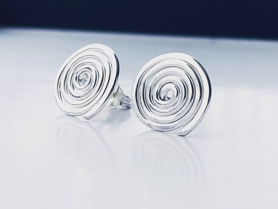 Recycled Sterling Silver Spiral Stud Earrings