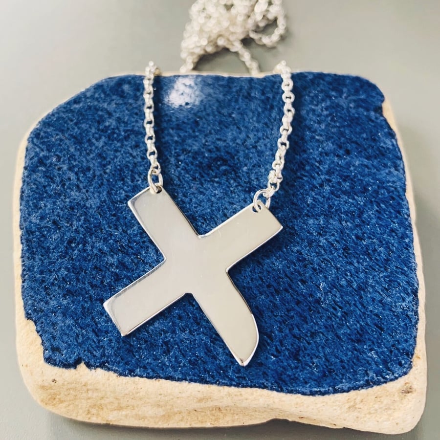 Recycled Sterling Silver Saltire Cross Pendant, Handmade in Scotland