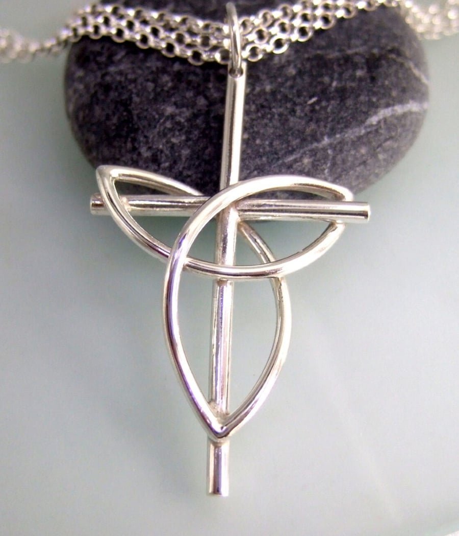 Recycled Sterling Silver Trinity Cross Pendant 