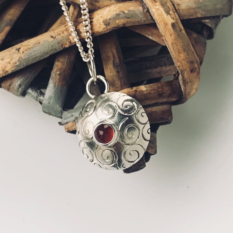 Recycled Sterling Silver Spiral Carnelian Pendant 