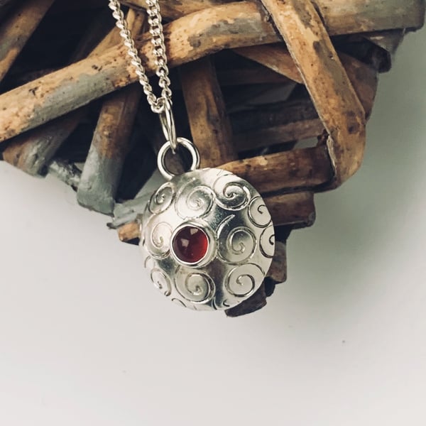 Recycled Sterling Silver Spiral Carnelian Pendant 