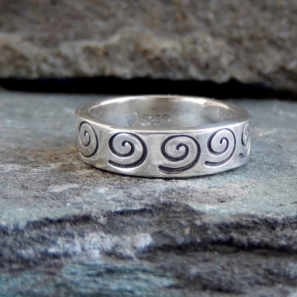 Recycled Handmade Sterling Silver Spiral Ring, handmade in Scotland