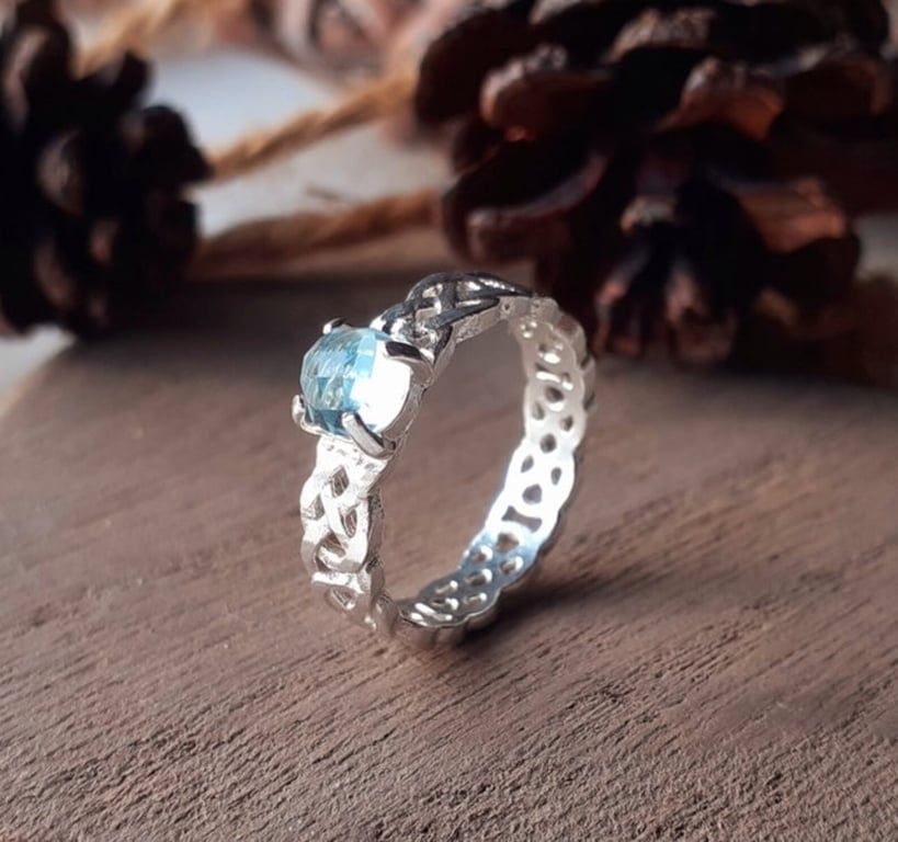 Recycled Sterling Silver Topaz Celtic Knot Ring, Handmade in Scotland