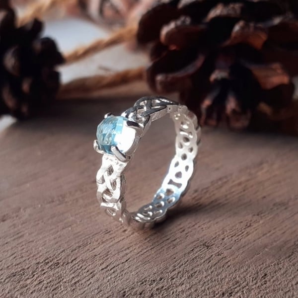 Recycled Sterling Silver Topaz Celtic Knot Ring, Handmade in Scotland