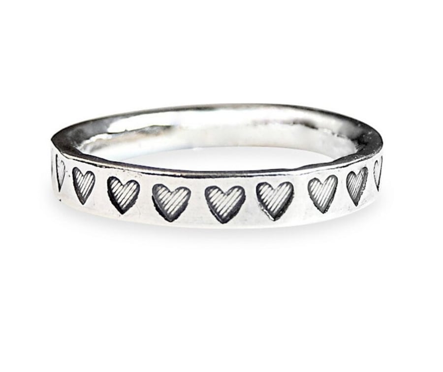 Recycled Sterling Silver Handmade Hearts Ring