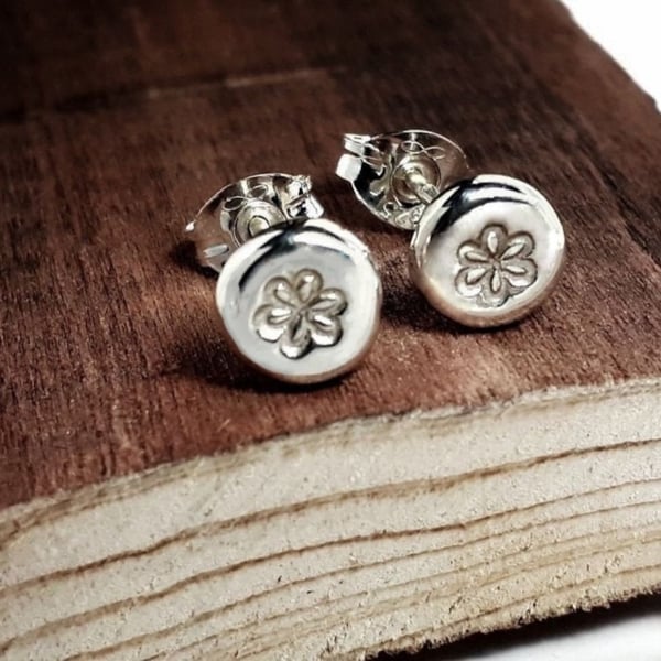 Recycled Handmade Sterling Silver Flower Stud earrings