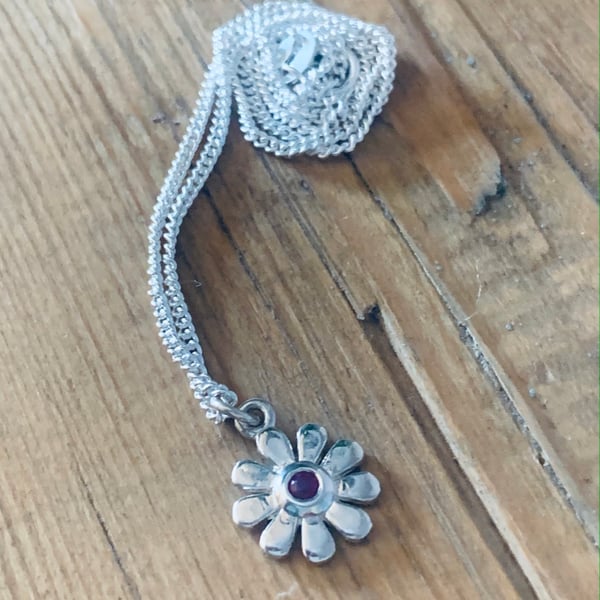 Recycled Handmade Sterling Silver Ruby Flower Pendant