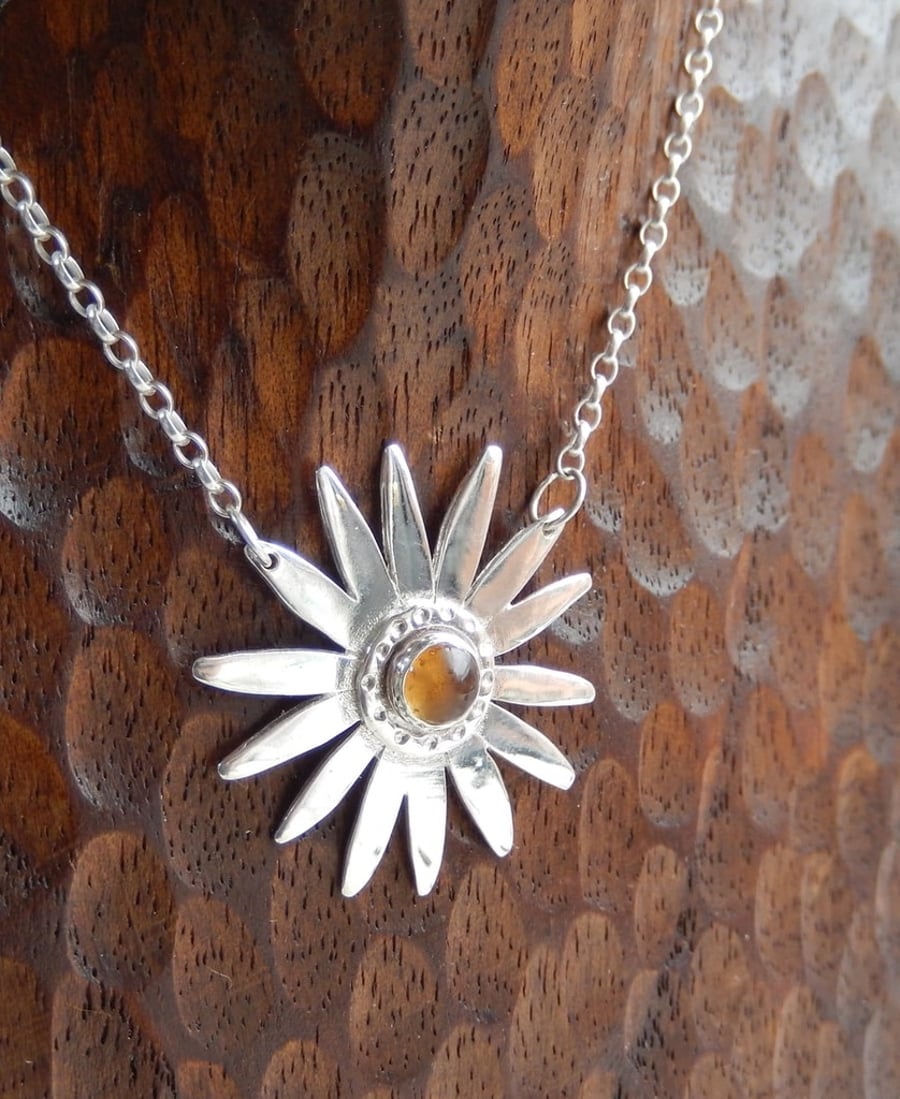 Recycled Handmade Sterling Silver Citrine Flower Pendant