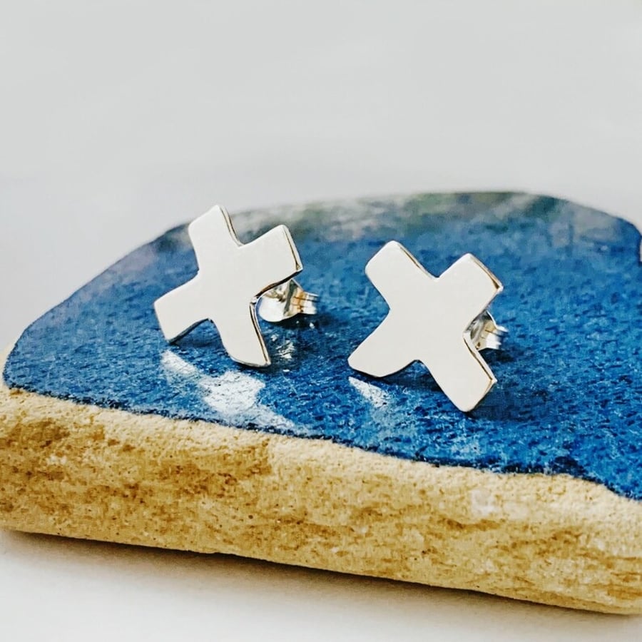 RECYCLED Sterling Silver Saltire Stud Earrings, Handmade in Scotland