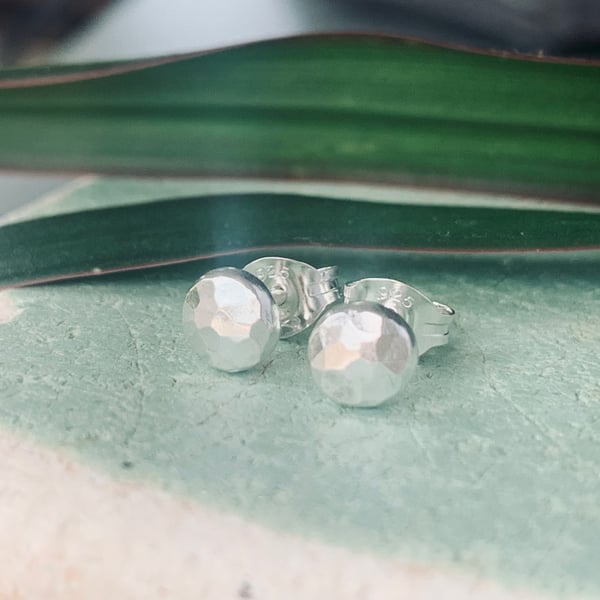 Recycled Handmade Sterling Silver Stud Earrings, Silver