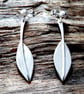 Recycled Sterling Silver handmade Leaf Drop Earrings: Silver