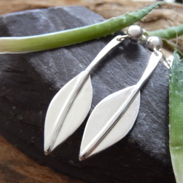 Recycled Sterling Silver handmade Leaf Drop Earrings: Wedding