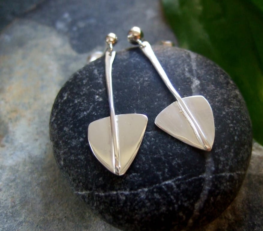 Recycled Sterling Silver handmade leaf Drop  Earrings