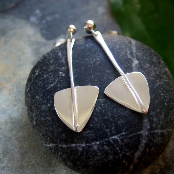 Recycled Sterling Silver handmade leaf Drop  Earrings