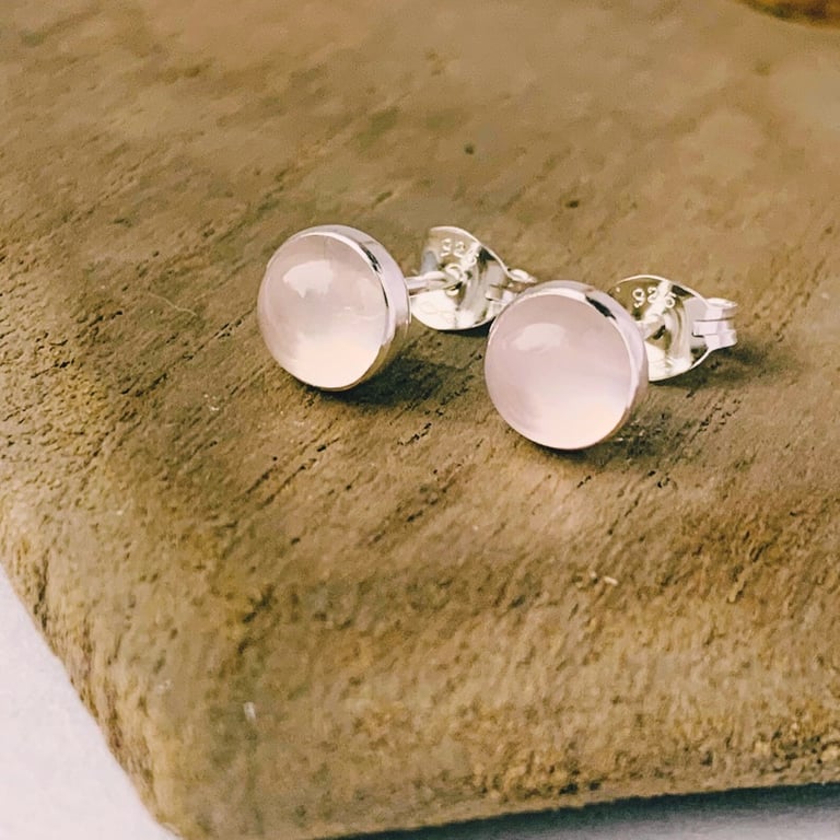 Sterling Silver Rose quartz Stud earrings,Wedding
