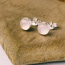 Sterling Silver Rose quartz Stud earrings,Wedding