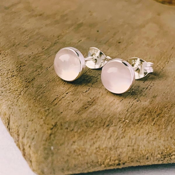 Sterling Silver Rose quartz Stud earrings,Wedding