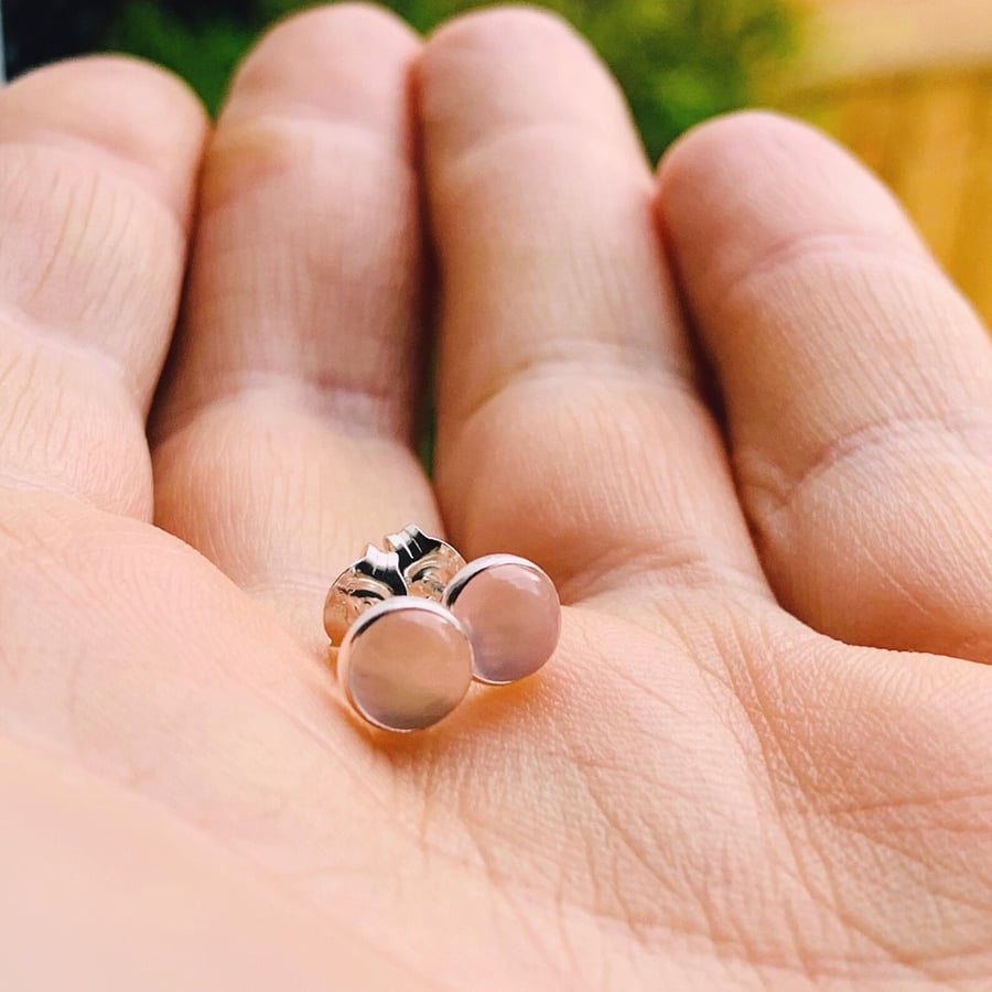 Sterling Silver Rose quartz Stud earrings, Stud