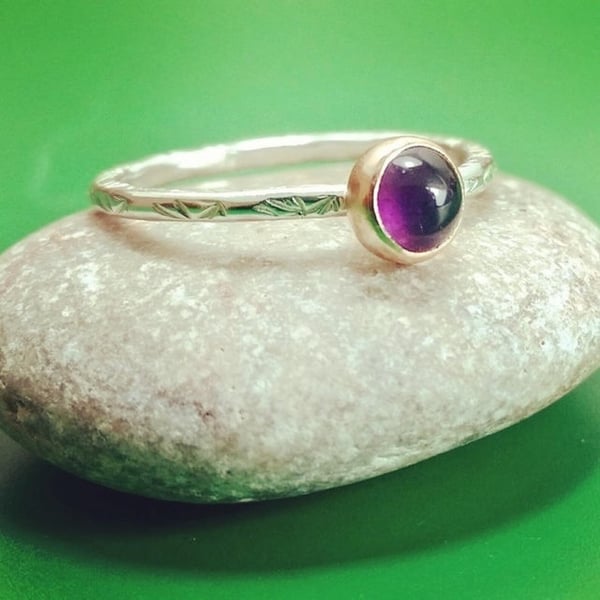 Recycled Handmade Sterling Silver & Gold Amethyst Ring