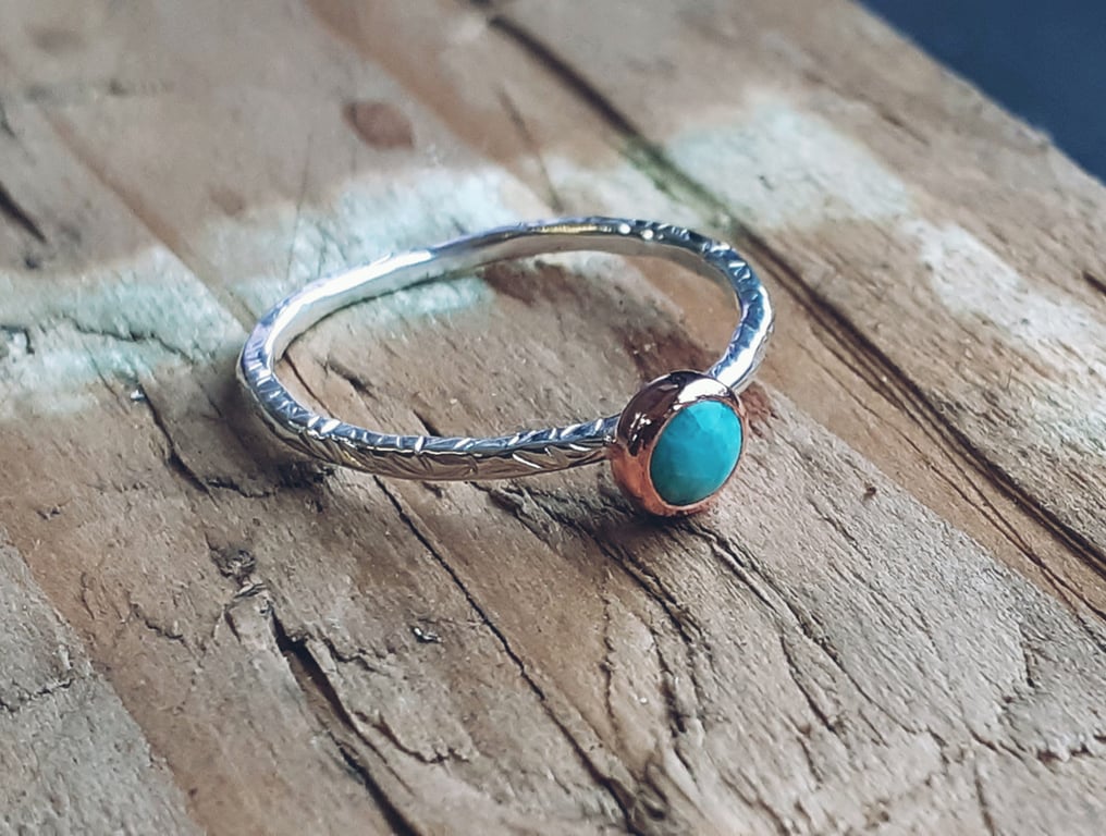 Recycled Handmade Sterling Silver & Copper Amazonite Ring
