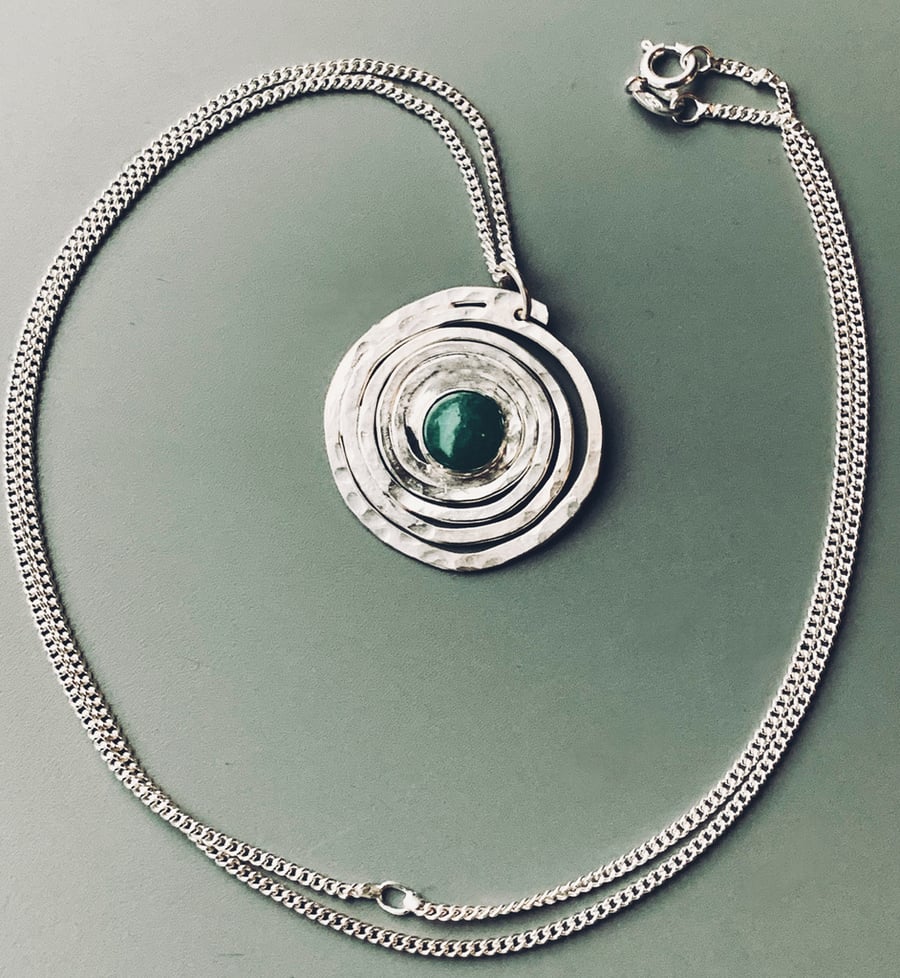 Recycled Sterling Silver Spiral Aventurine pendant: Silver