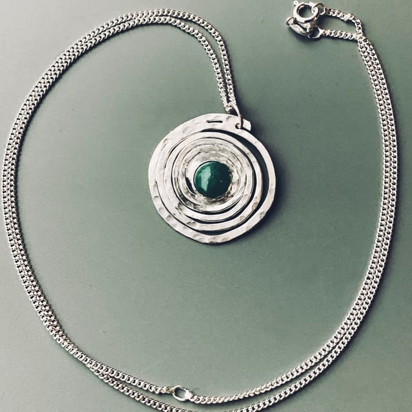 Recycled Sterling Silver Spiral Aventurine pendant: Silver