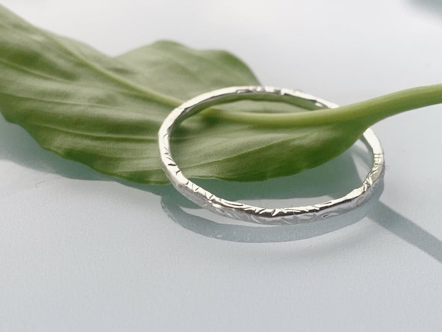 Recycled Sterling Silver Leaf Design Stacking Ring