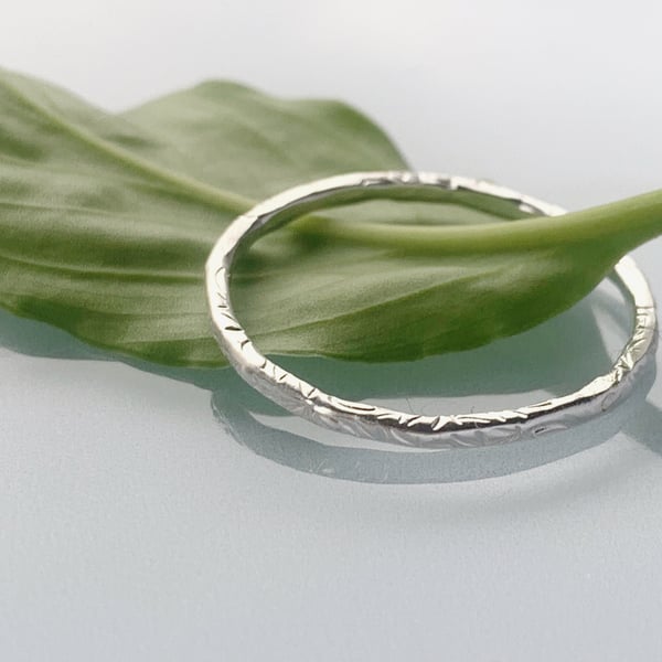 Recycled Sterling Silver Leaf Design Stacking Ring
