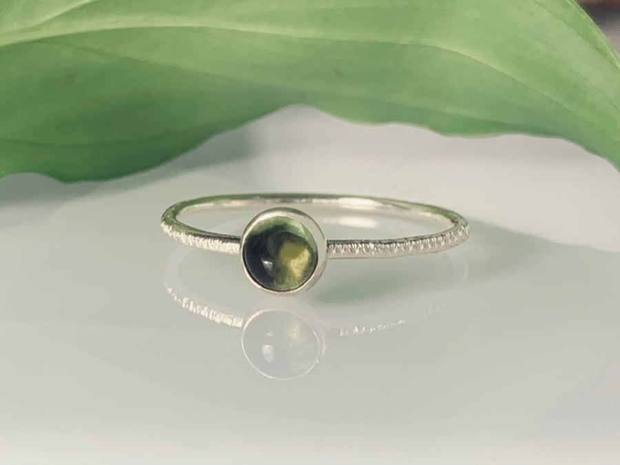 Recycled Handmade Sterling Silver Peridot Skinny Scratch Ring