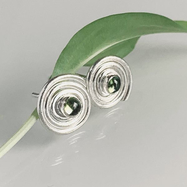 Recycled Sterling Silver Tourmaline Spiral Stud Earrings: stud